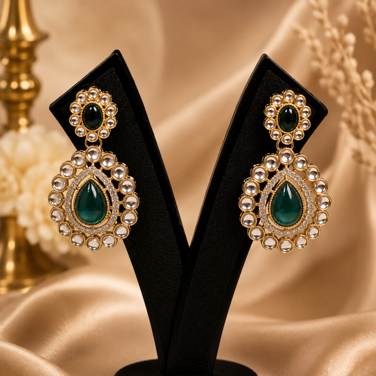 Sea Green Double Pendant Set – Kundan Necklace Jewellery