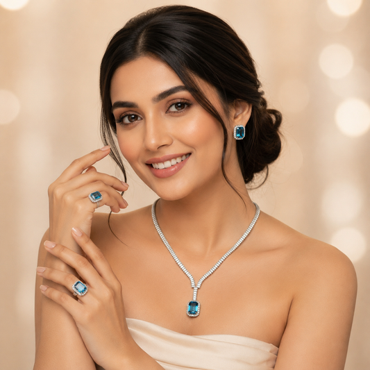 Firozi Crystal Pendant Set