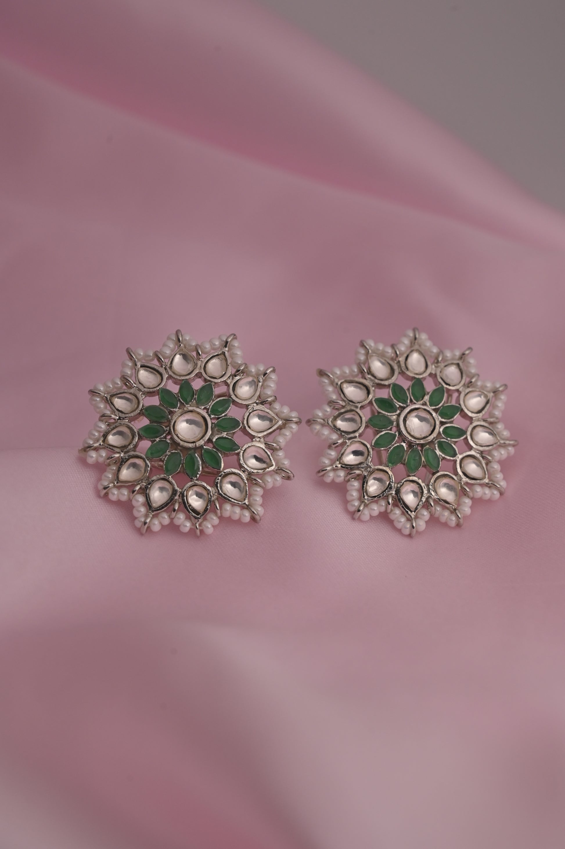 Green Flora Stud Earrings for women| Glamnaari