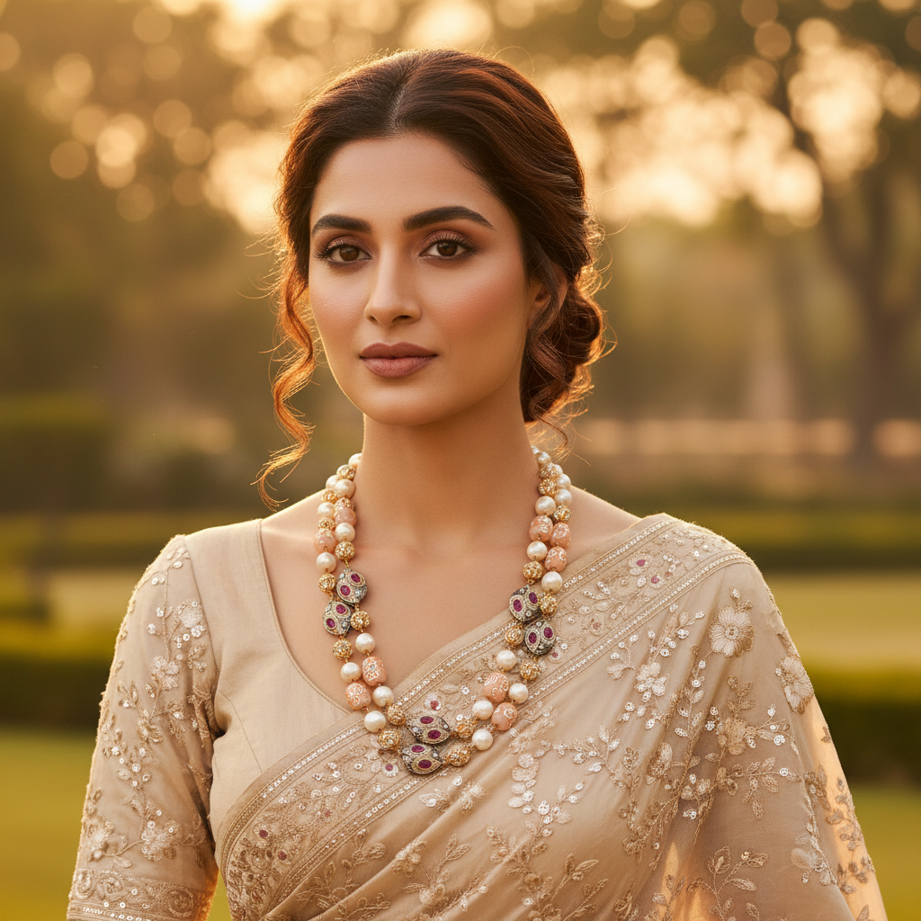 Double line Shell Kundan Bead Mala
