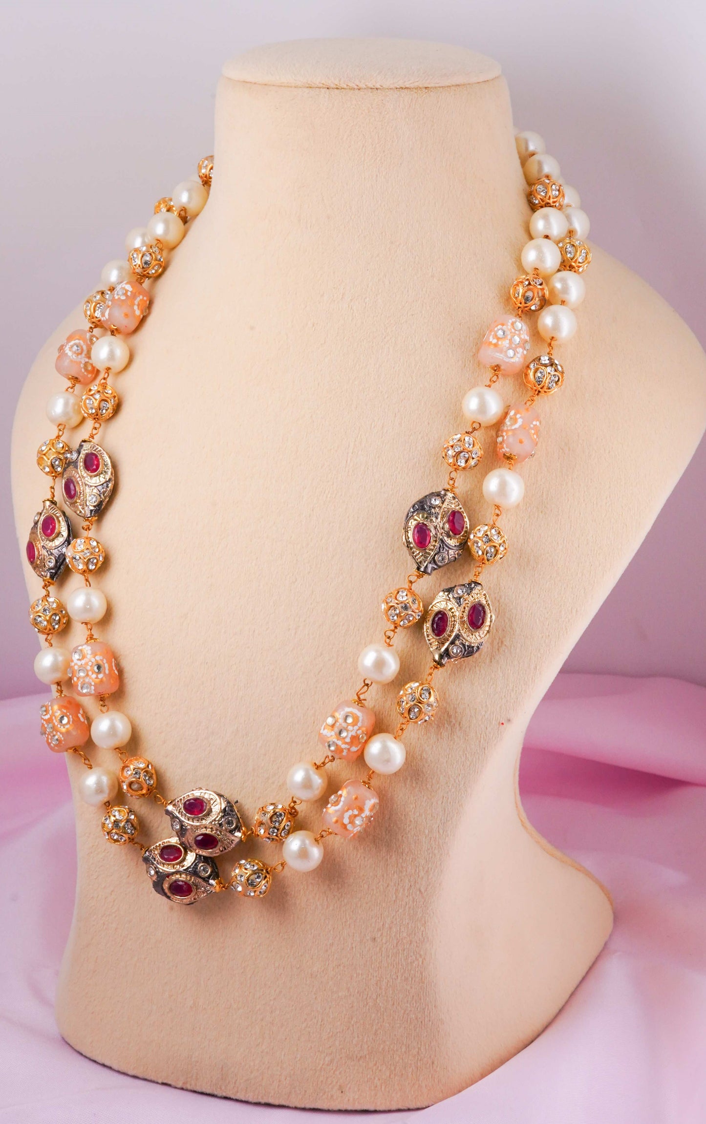 Double line Shell Kundan Bead Mala