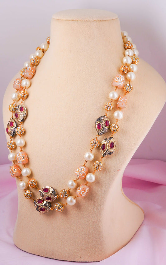 Double line Shell Kundan Bead Mala