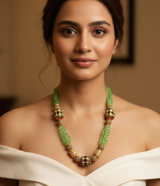 Meenakari Drum bead Mala Mint Green