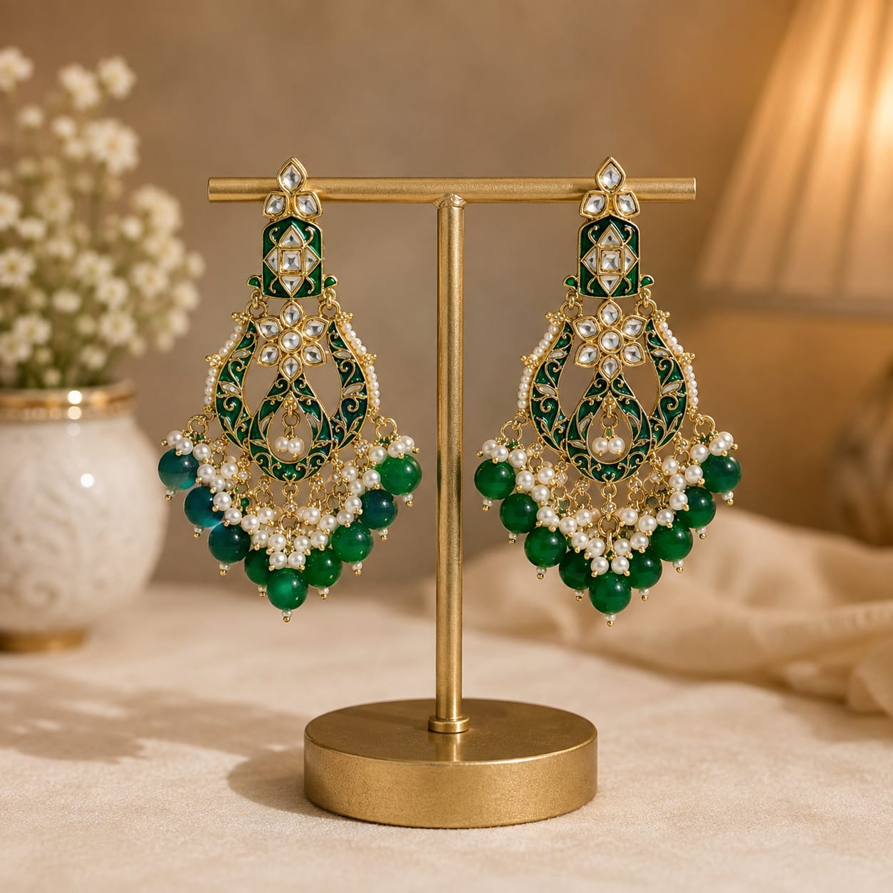 Emerald Noor Kundan Earrings
