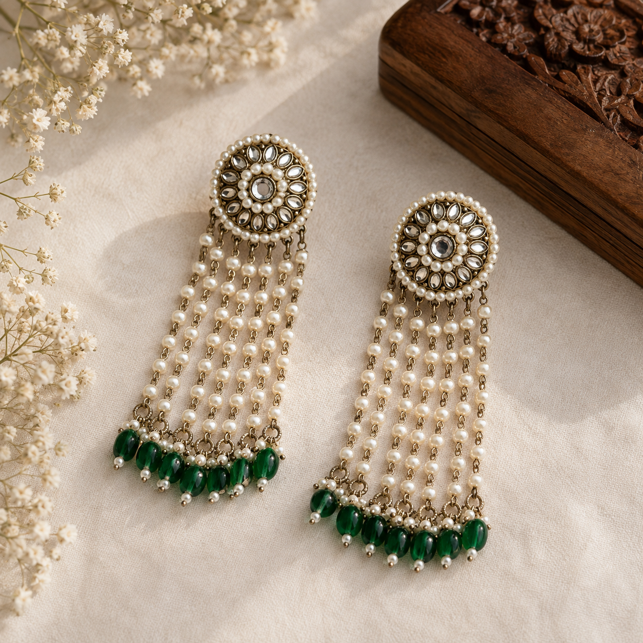 Emerald Strings Kundan Danglers