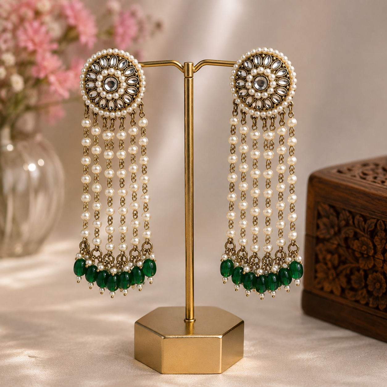 Emerald Strings Kundan Danglers