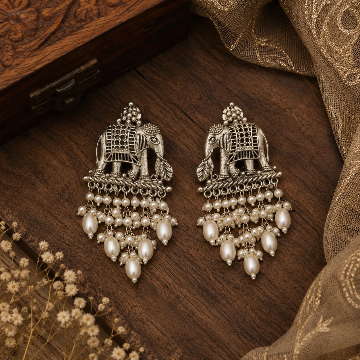 Gajraj Silver Pearl Jhumka