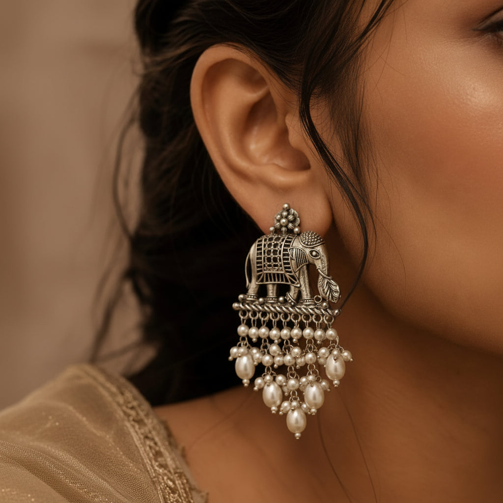 Gajraj Silver Pearl Jhumka