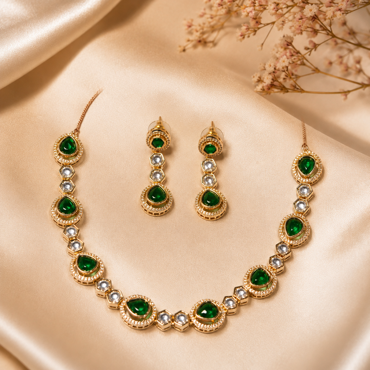 Ivy Kundan Set – Traditional Stone Necklace Jewellery