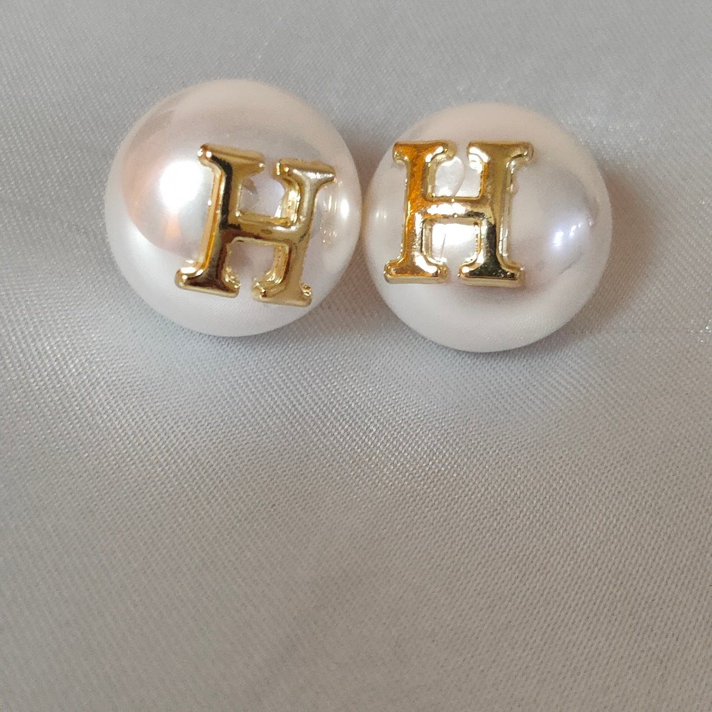 Golden Monogram Pearl Studs – H Edition