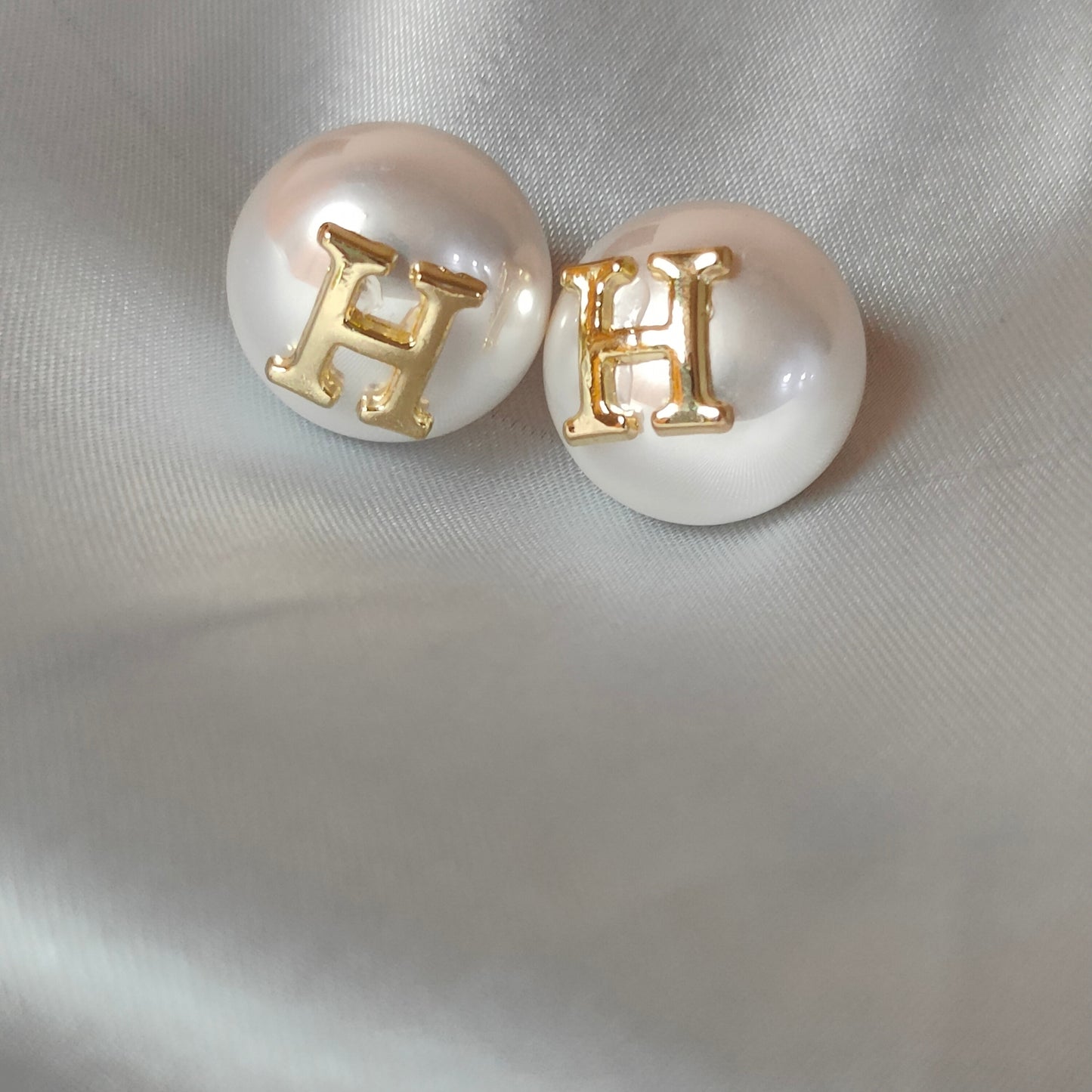 Golden Monogram Pearl Studs – H Edition