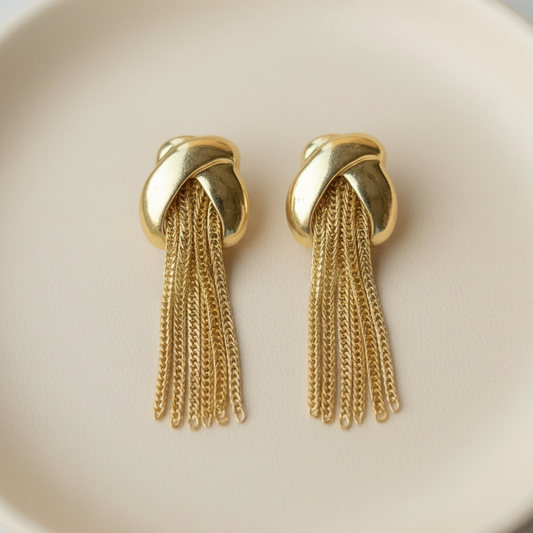 Golden Chainfall Tassel Earrings - Bold Gold Statement Drops