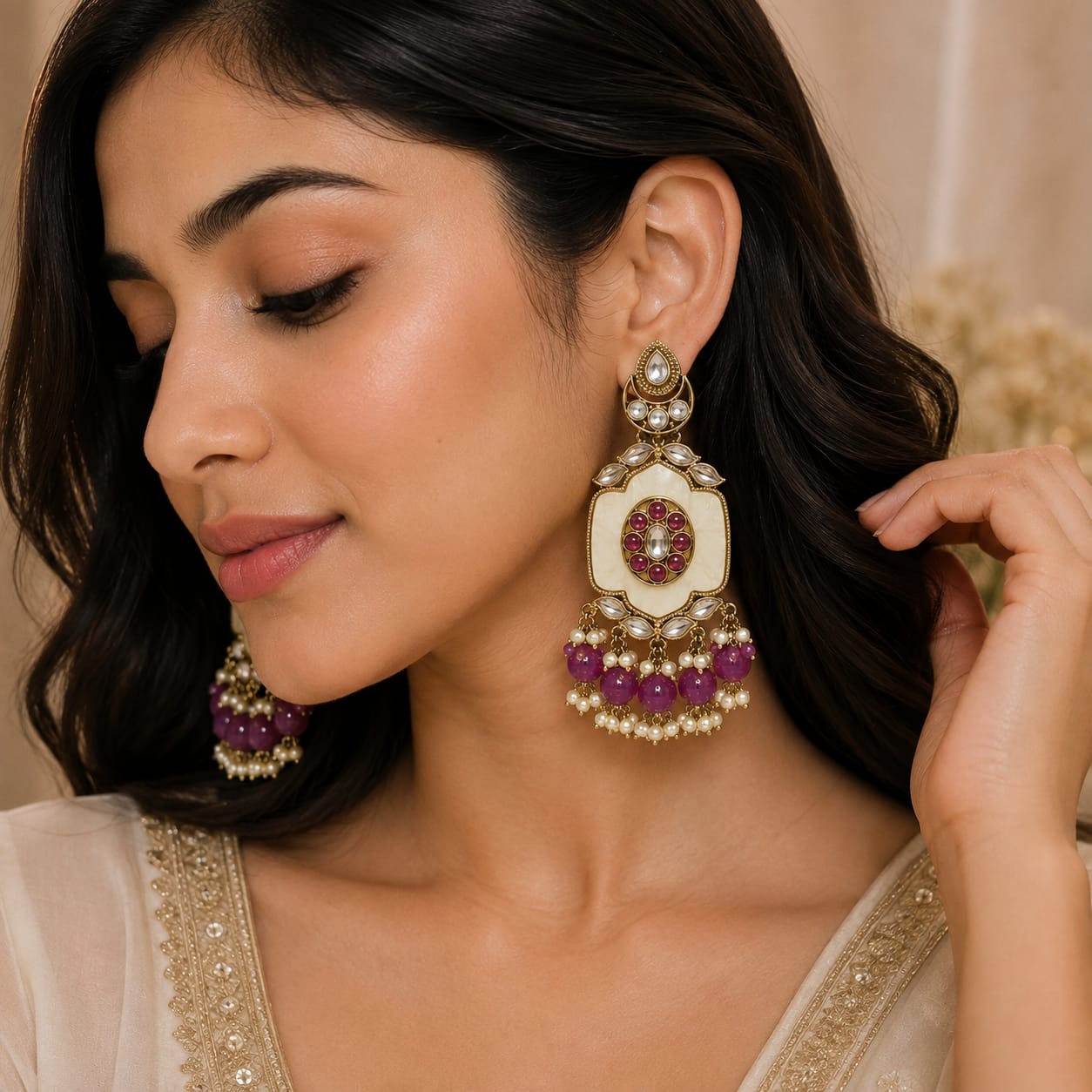 Lavender Majesty Kundan Earrings