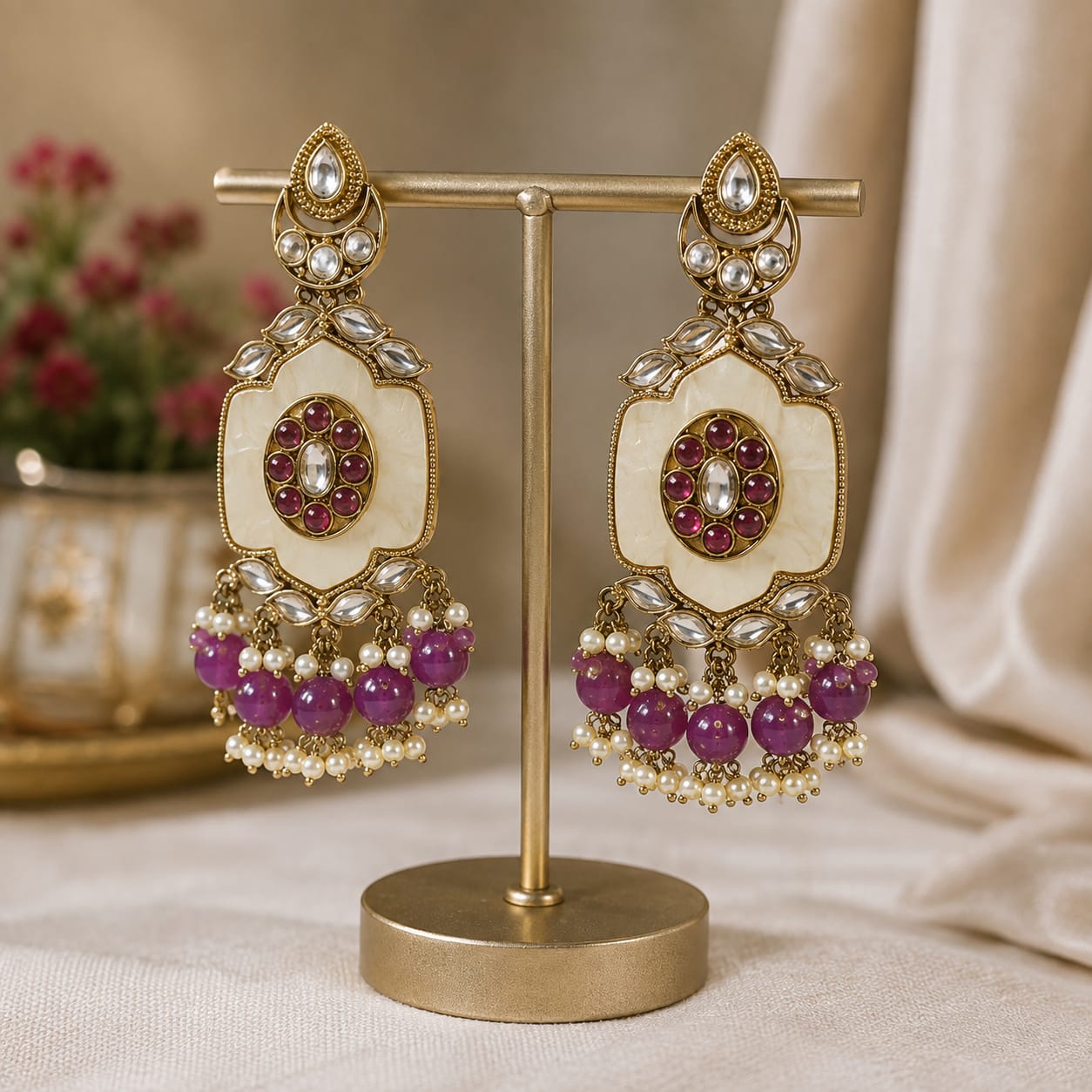 Lavender Majesty Kundan Earrings