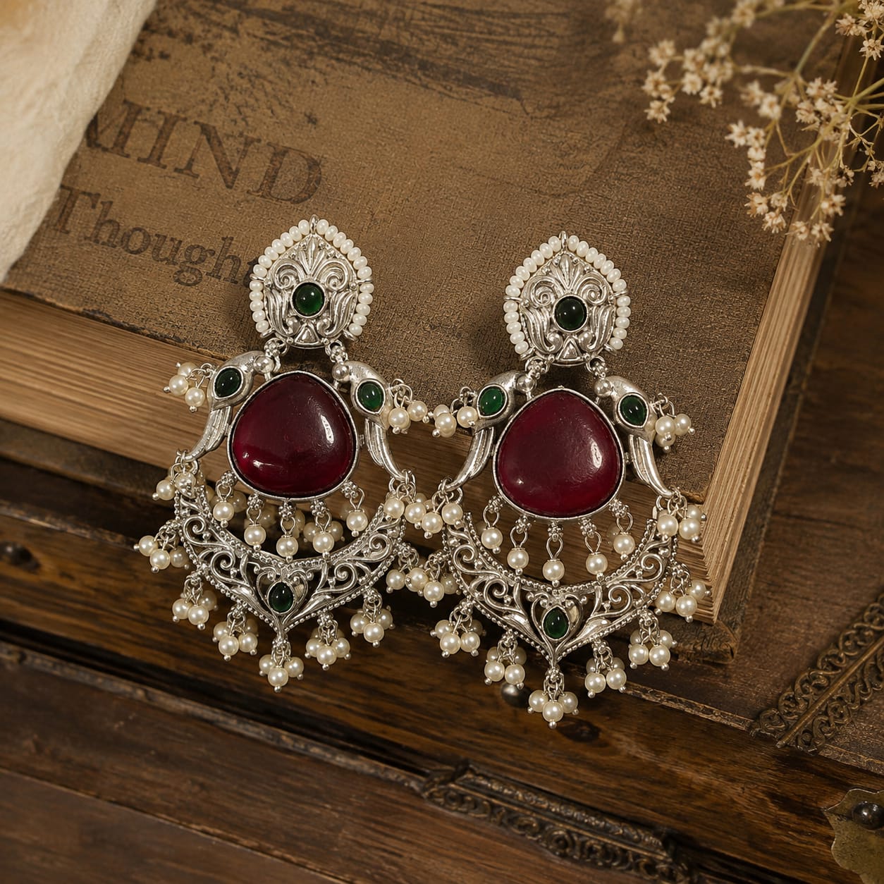 Maroon Silver Vintage Chandbali