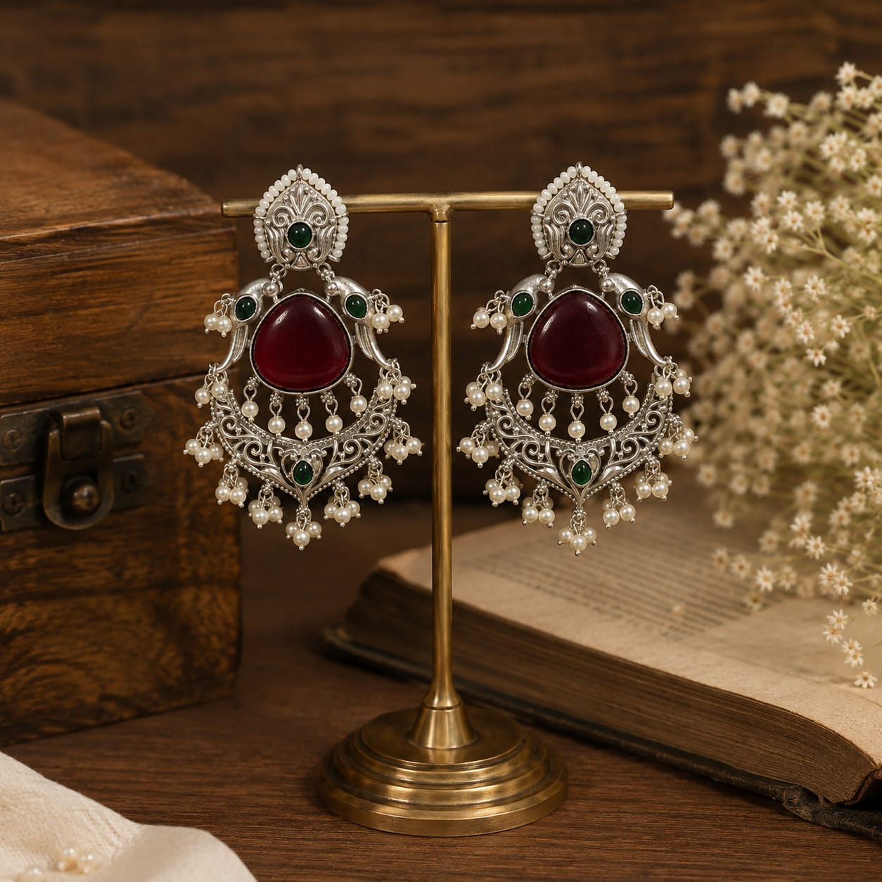 Maroon Silver Vintage Chandbali