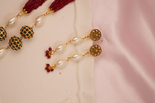 Meenakari Maroon ball beaded Mala