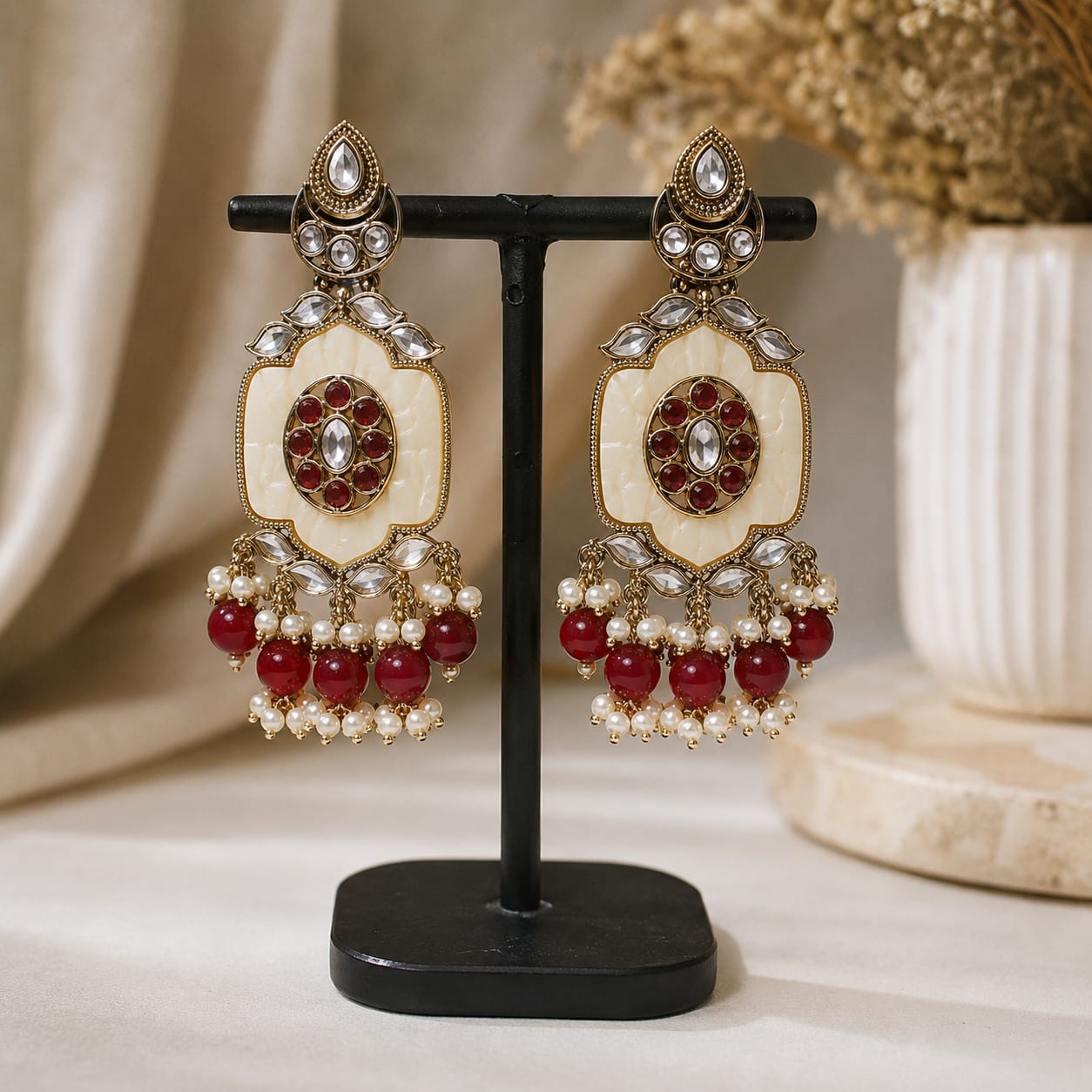 Maroon Majesty Kundan Earrings