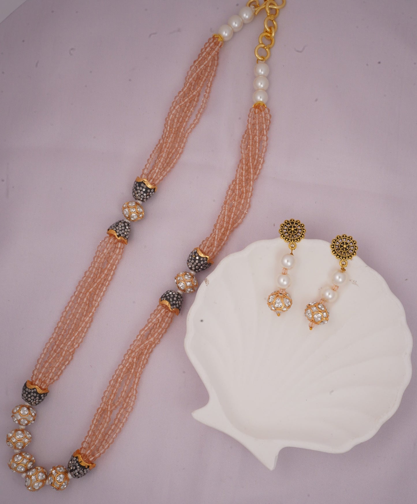 Meenakari Bead Ball Mala Peach Colour