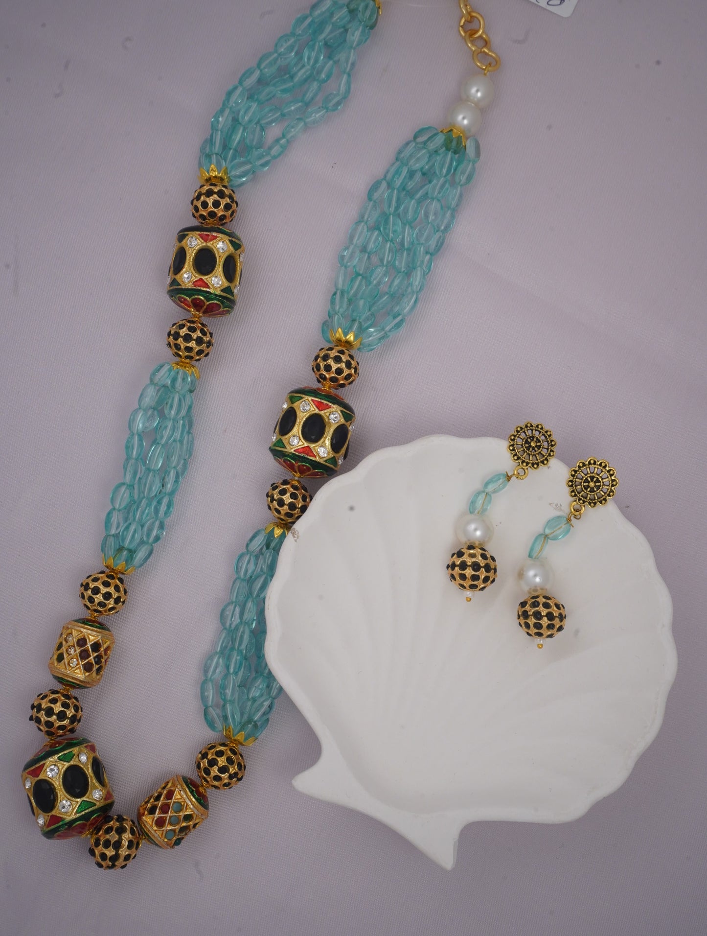Meenakari Drum Bead Mala Firozi