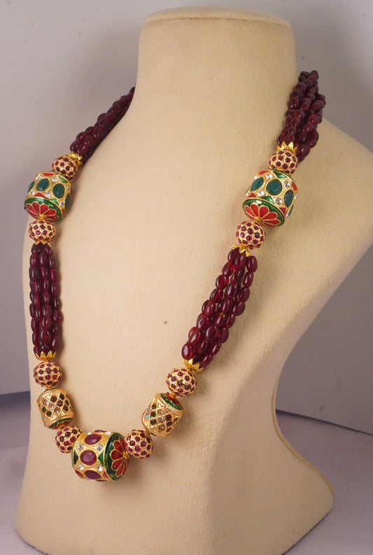 Meenakari Drum Bead Mala Maroon