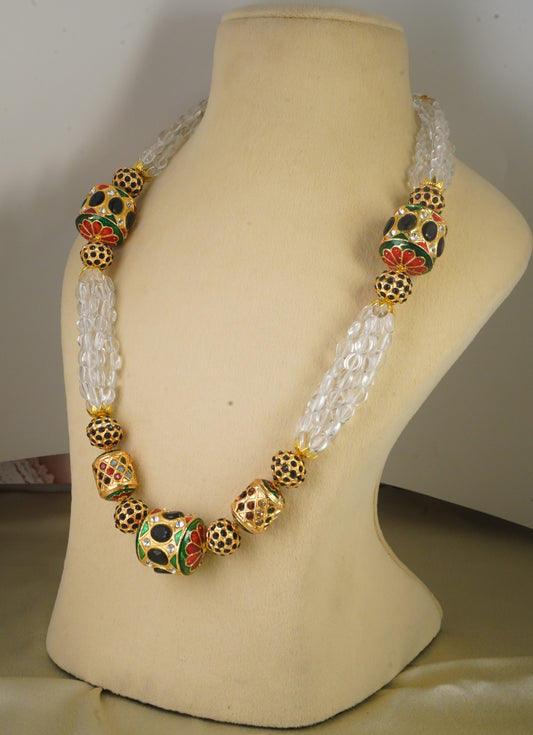 Meenakari Drum Bead Mala White