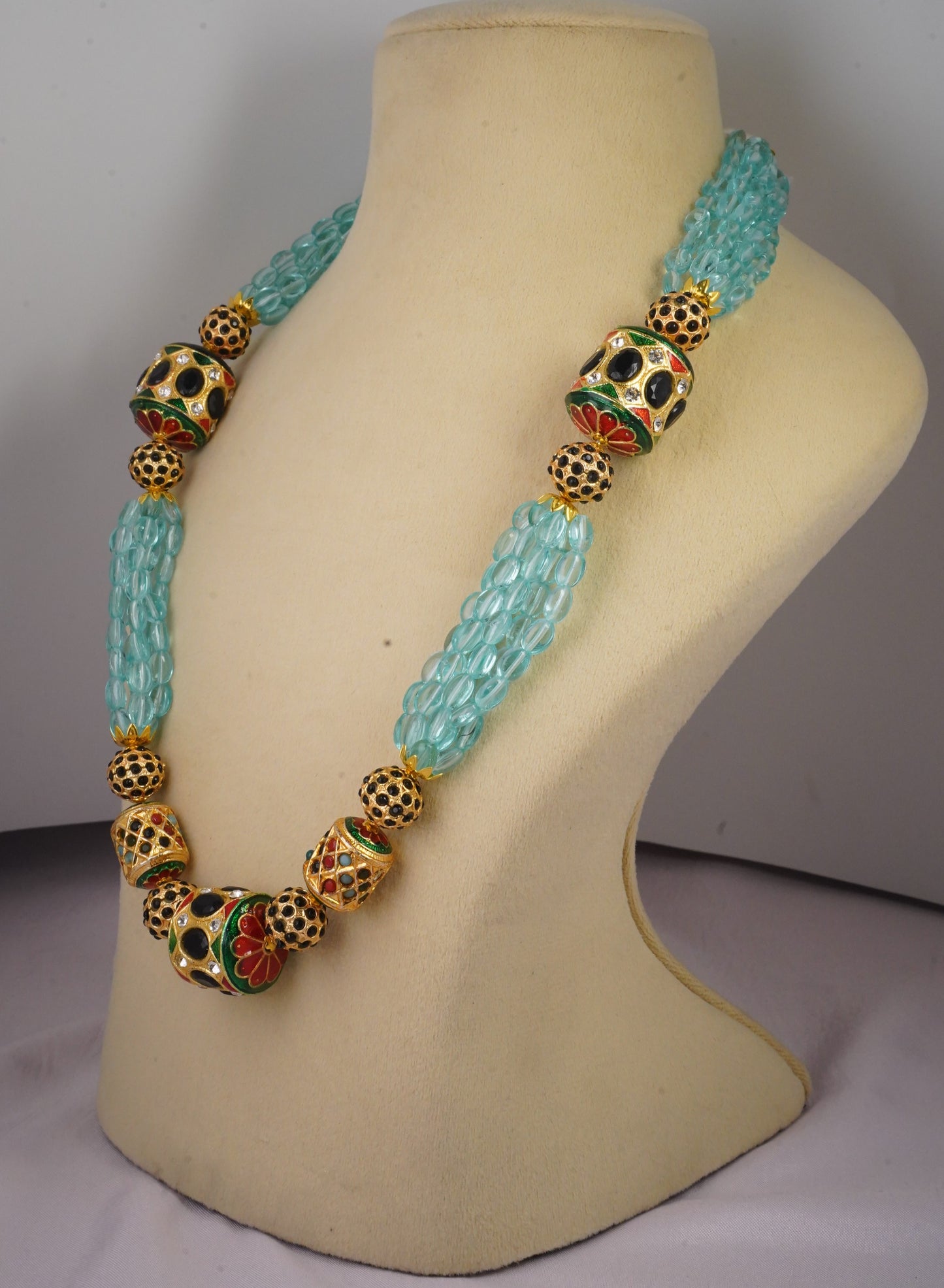 Meenakari Drum Bead Mala Firozi