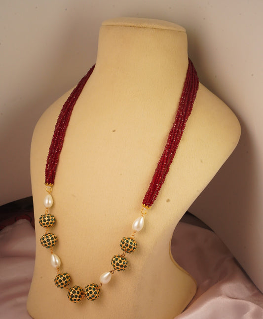 Meenakari Maroon ball beaded Mala