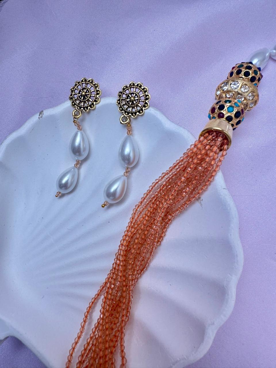 Meenakari pearl peach seed bead Mala