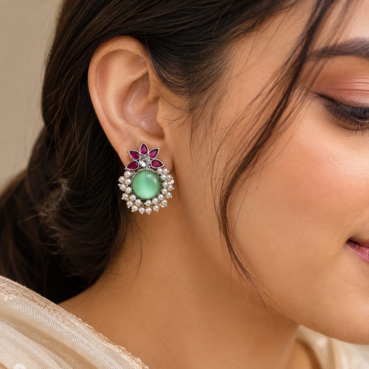 Misty Jade Kundan Studs