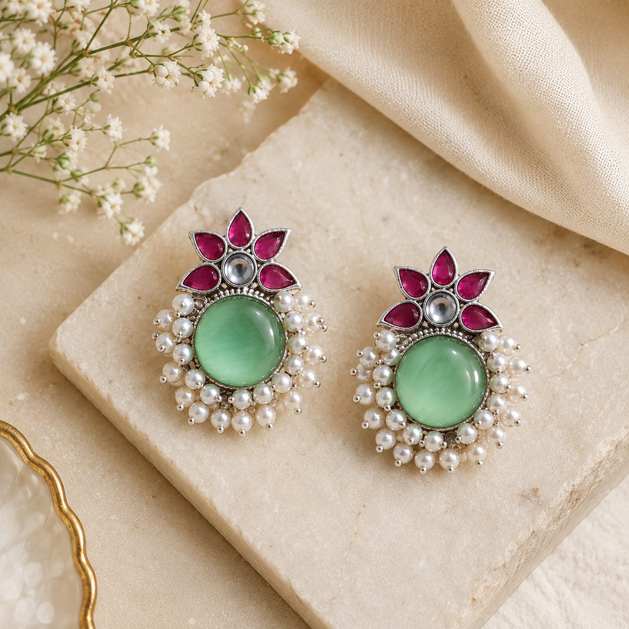 Misty Jade Kundan Studs
