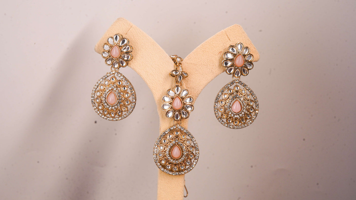 Pastel Pink Double pendant Necklace Set