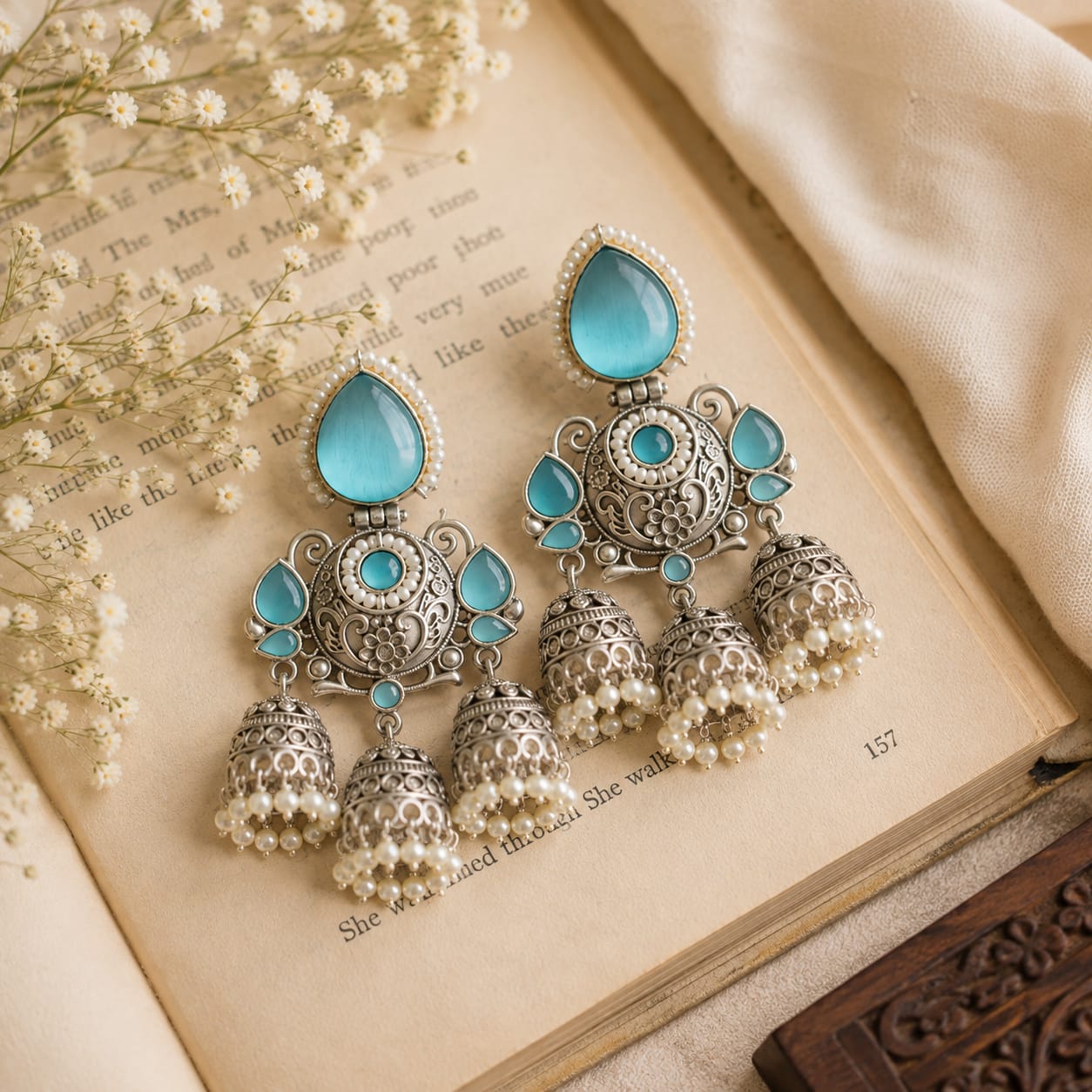 Prakriti Turquoise Silver Jhmuki