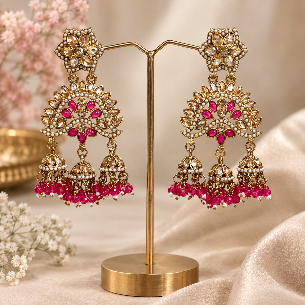 Rani Pink Chandani Kundan Earrings