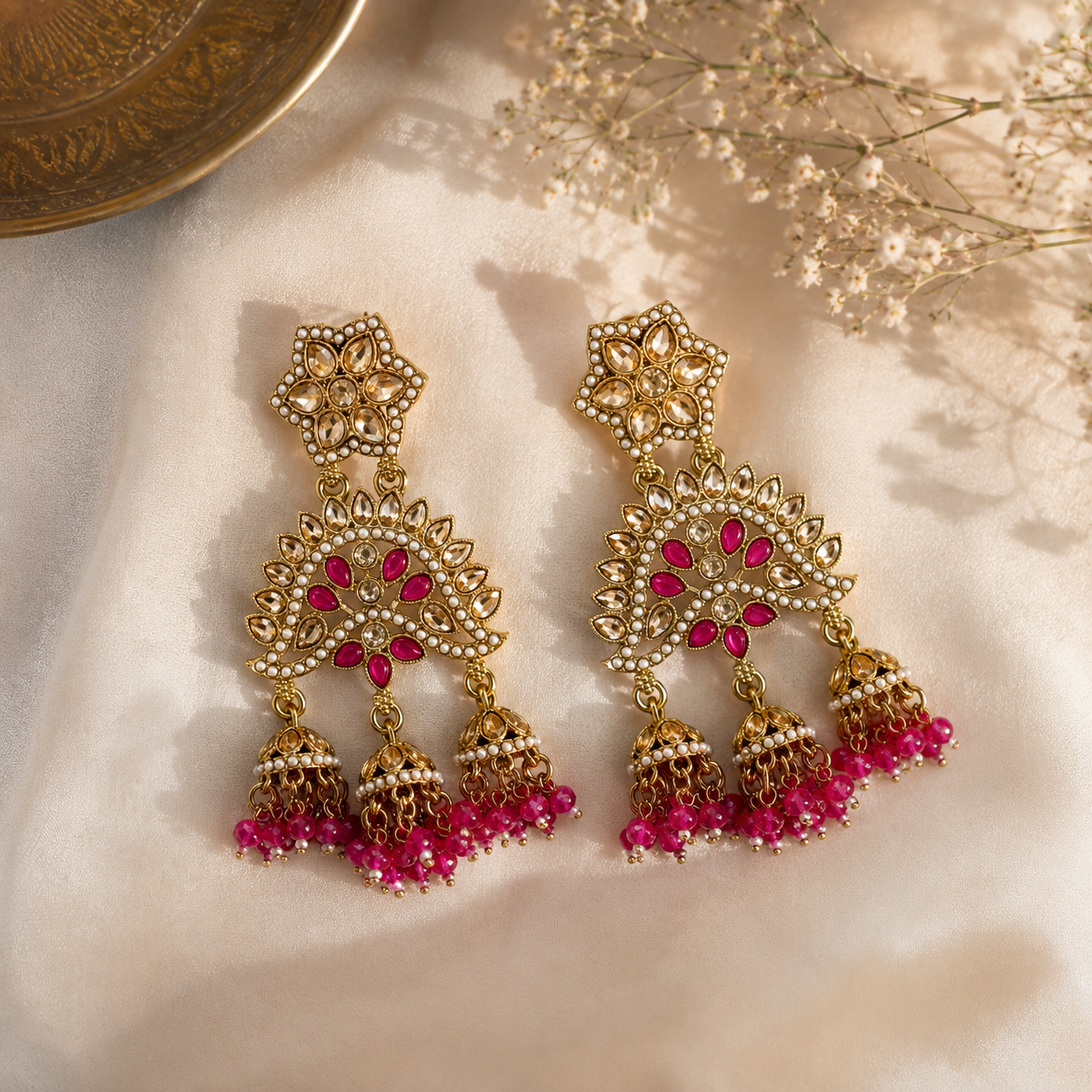 Rani Pink Chandani Kundan Earrings
