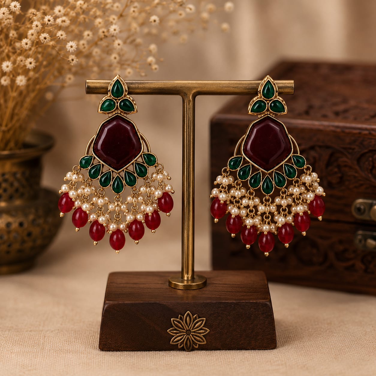 Red Majesty Kundan Earring