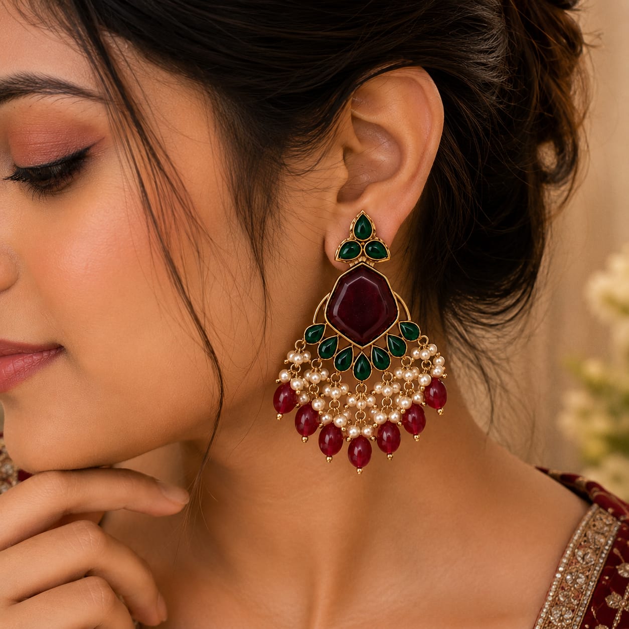 Red Majesty Kundan Earring
