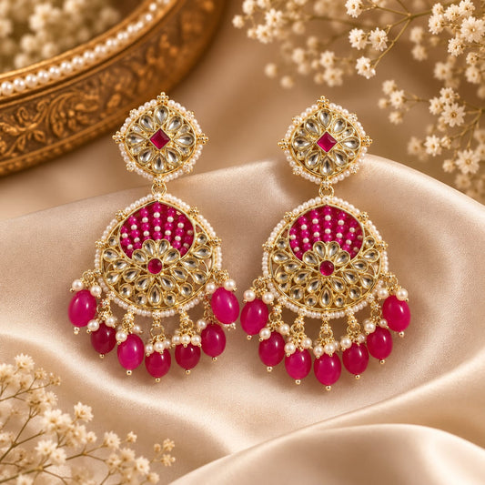Saanjali Kundan Rani Pink Danglers