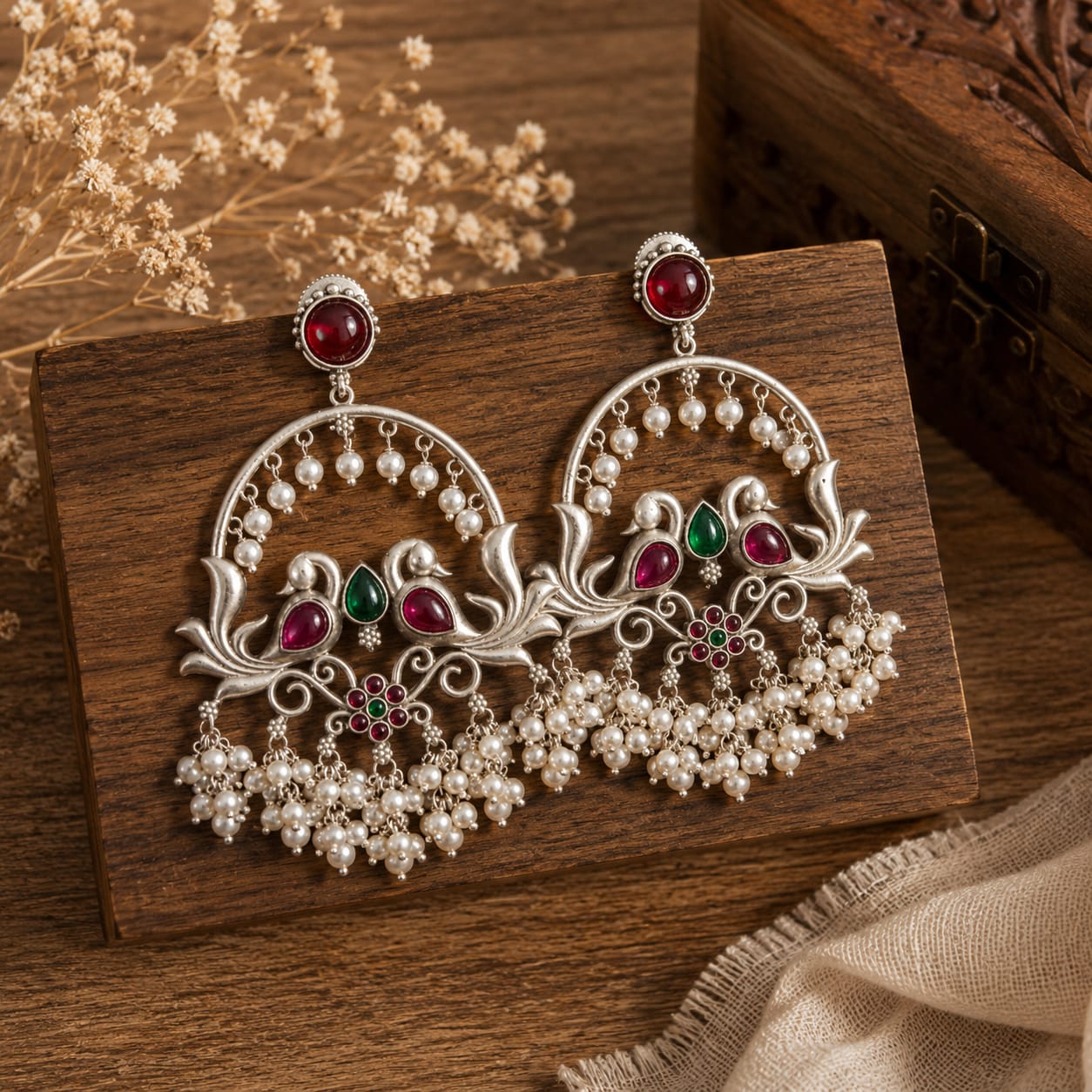 Silver Pearl Chandbali