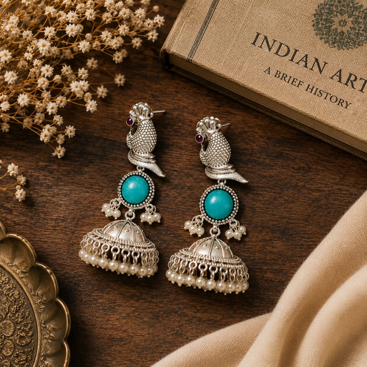 Silver turquoise Bird Jhumki