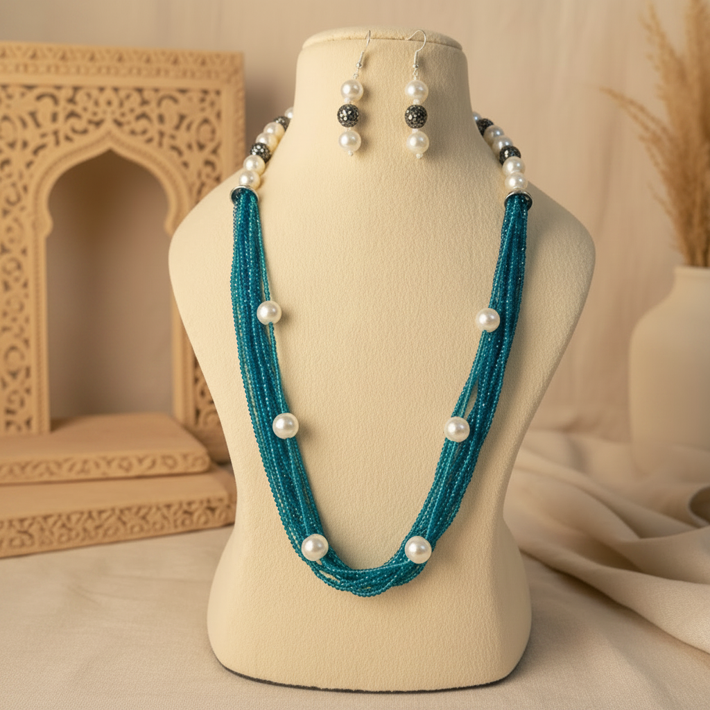 Teal Beads Multi-Layered Mala