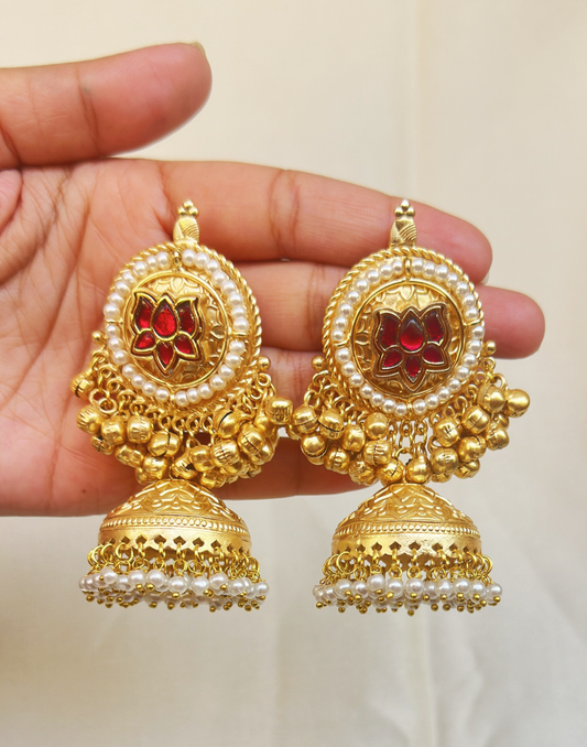 Red Lotus Minakari Jhumki