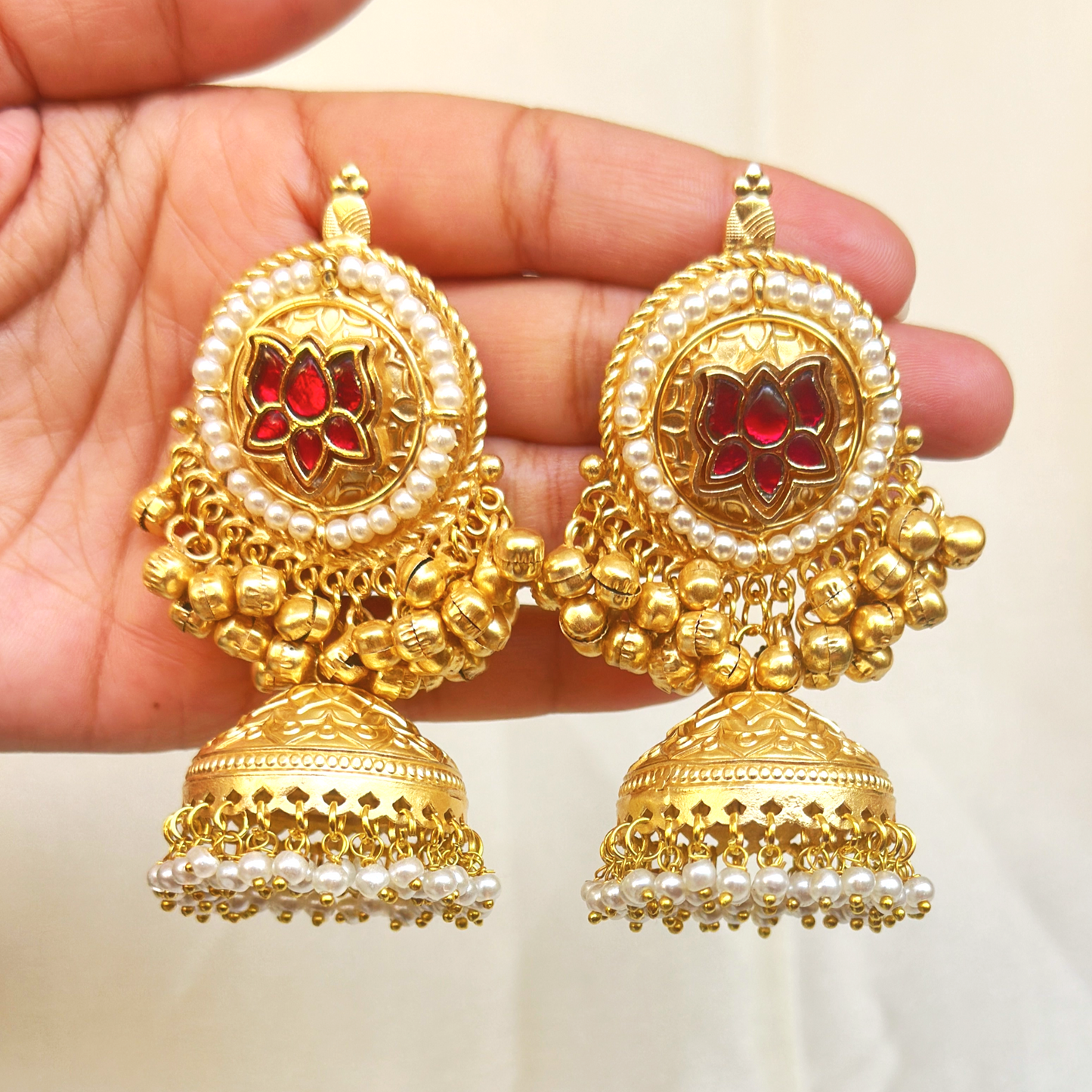 Red Lotus Minakari Jhumki