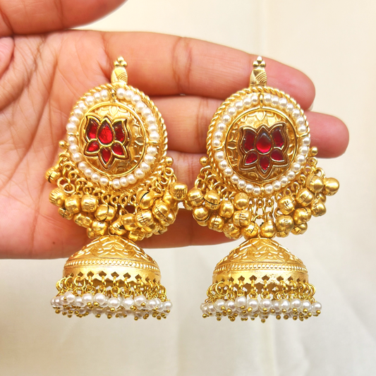 Red Lotus Minakari Jhumki