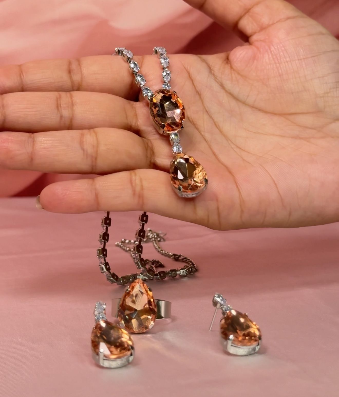 Peach Double Teardrop Pendant Set