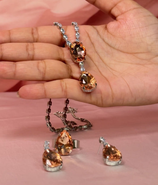 Peach Double Teardrop Pendant Set