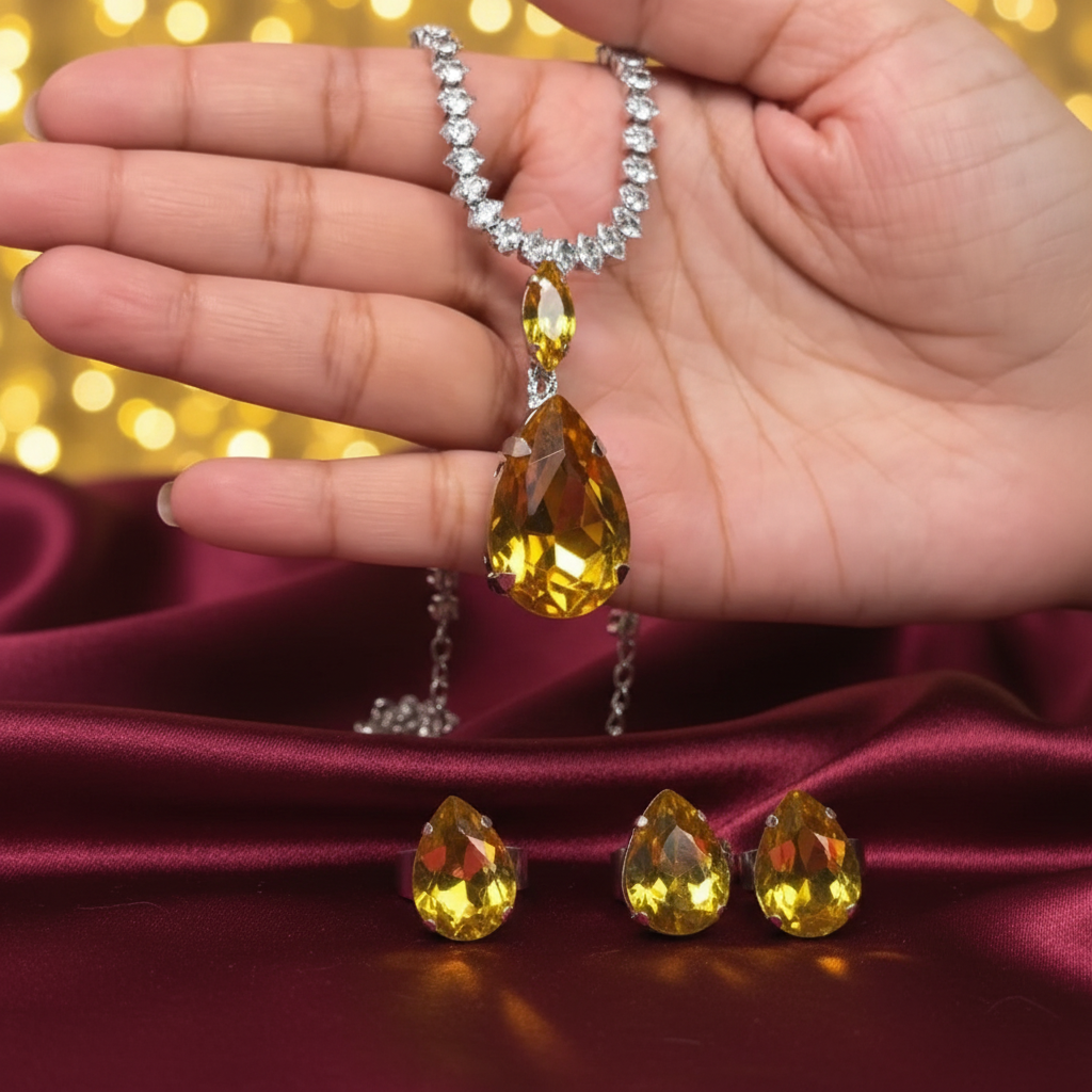 Golden Glow Teardrop Pendant Set