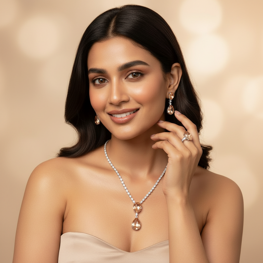 Peach Double Teardrop Pendant Set