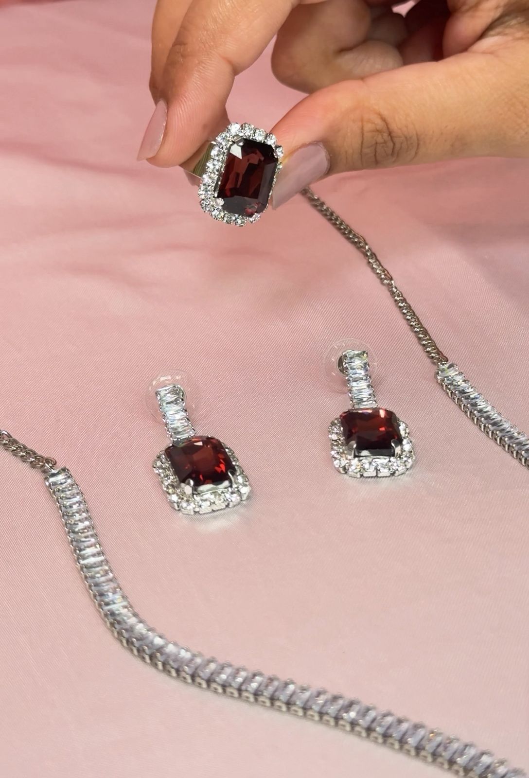 Wine Red Crystal Pendant Set