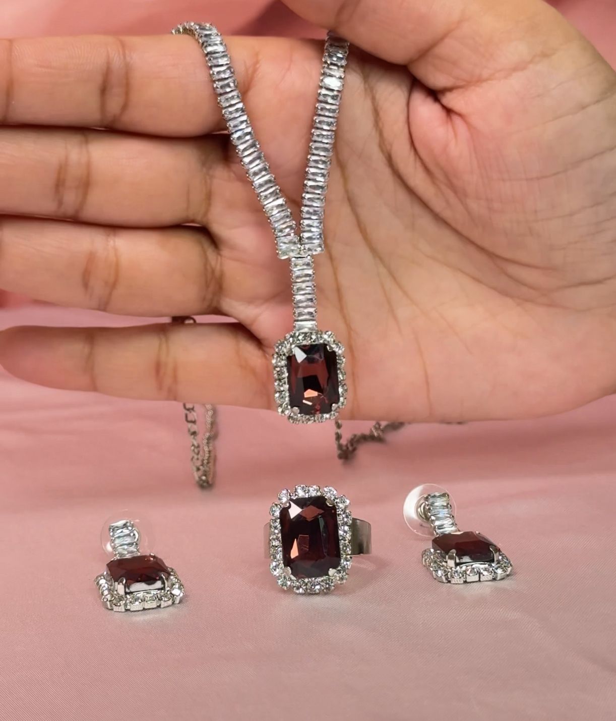 Wine Red Crystal Pendant Set
